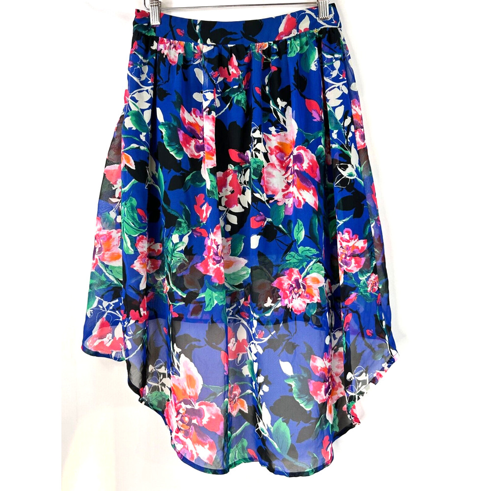 Forever 21 Skirt Womens Medium Blue Floral Print‎ Pleated Long Back Side Zip